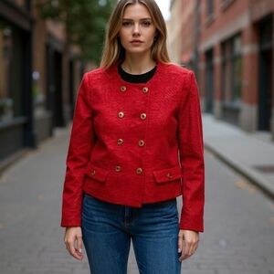 NWT  Ann Taylor blazer Tweed Crew Neck Double Breasted jacket Bright Brick sz4